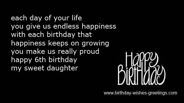 sixth birthday greetings for daughter